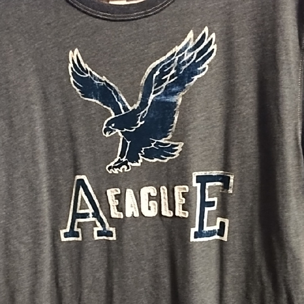 American Eagle Outfitters Gray Tee with Blue Logo